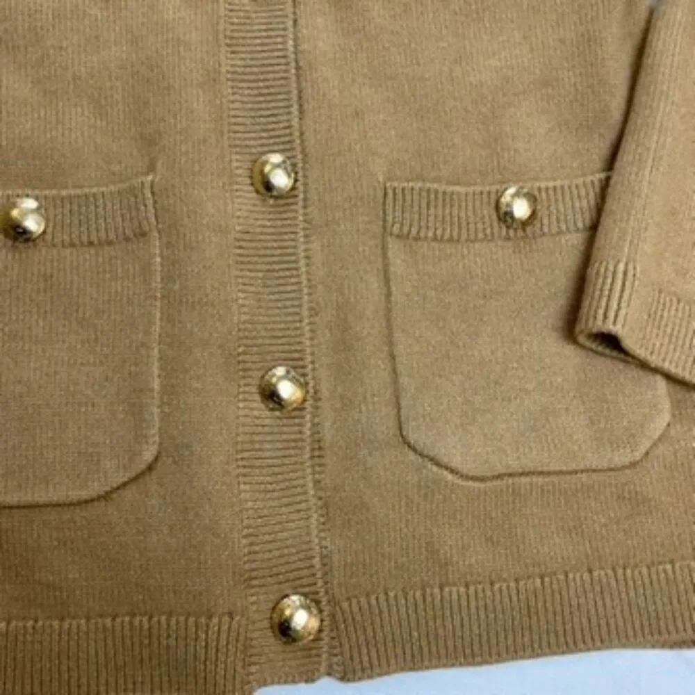 H&M Women's Button-Detail Long Cardigan Sweater Jacket Size S Dark Beige - Picture 3 of 5